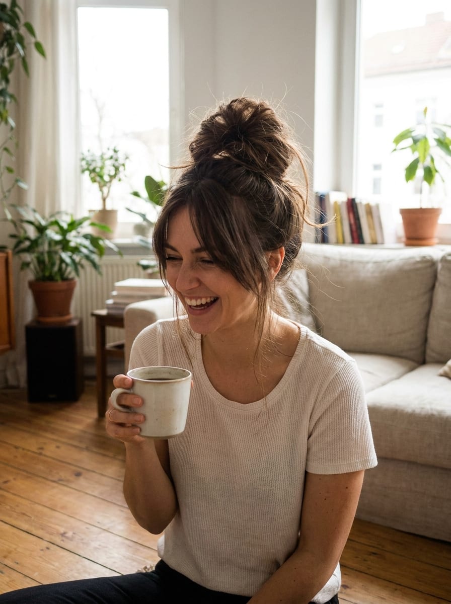 Hoher Messy Bun - Dutt Frisur für lange Haare